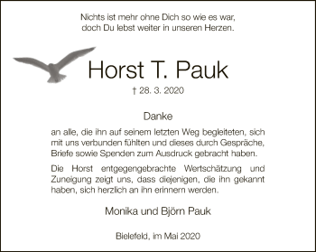 Traueranzeige von Horst T. Pauk von Neue Westfälische