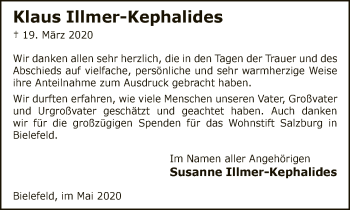 Traueranzeige von Klaus Illmer-Kephalides von Neue Westfälische