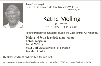 Traueranzeige von Käthe Mölling von Neue Westfälische