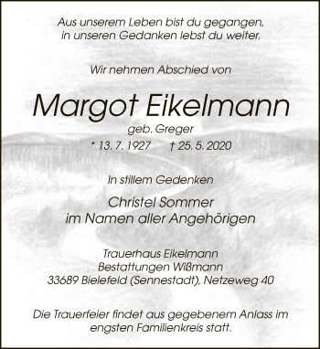 Traueranzeige von Margot Eikelmann von Neue Westfälische