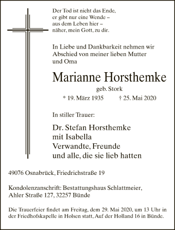 Traueranzeige von Marianne Horsthemke von Neue Westfälische