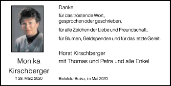 Traueranzeige von Monika Kirschberger von Neue Westfälische