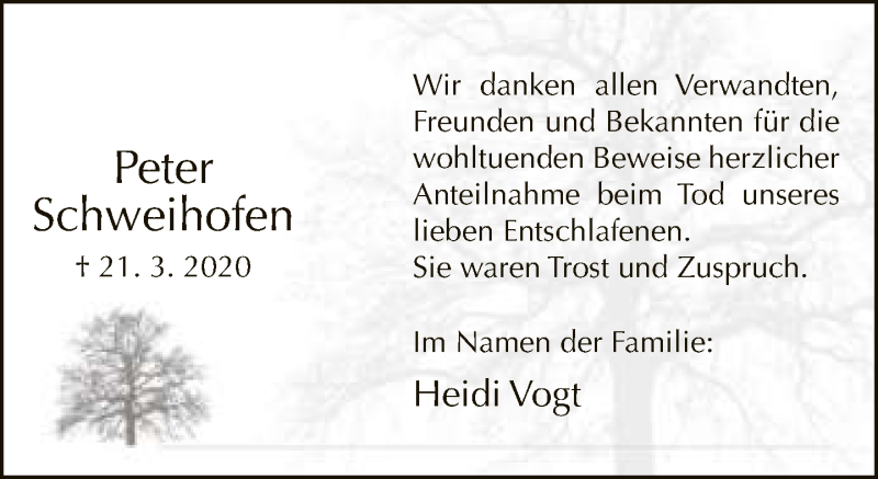  Traueranzeige für Peter Schweihofen vom 01.05.2020 aus Neue Westfälische