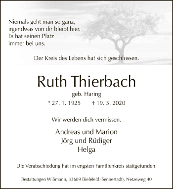 Traueranzeige von Ruth Thierbach von Neue Westfälische