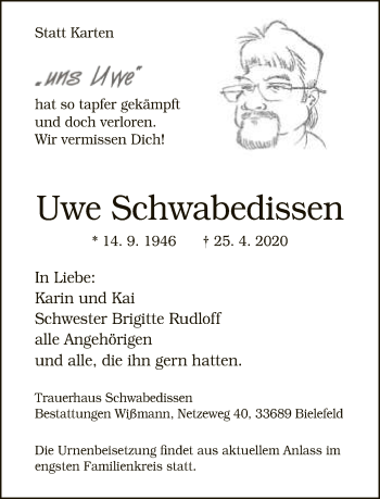 Traueranzeige von Uwe Schwabedissen von Neue Westfälische