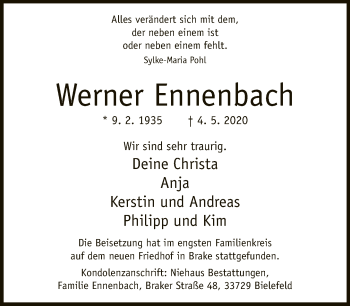 Traueranzeige von Werner Ennenbach von Neue Westfälische
