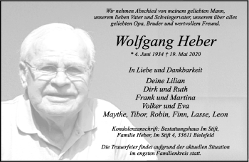 Traueranzeige von Wolfgang Heber von Neue Westfälische