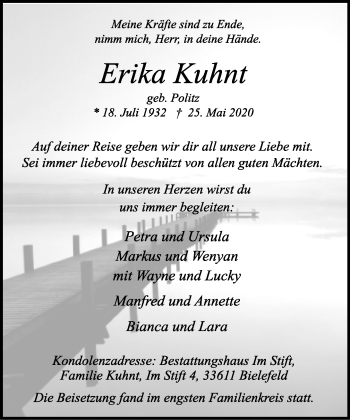 Traueranzeige von Erika Kuhnt von Neue Westfälische