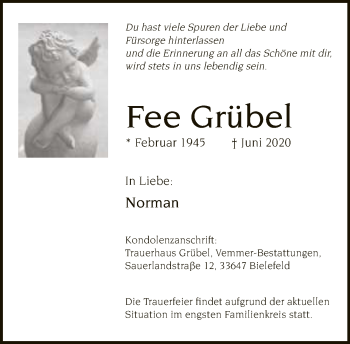 Traueranzeige von Fee Grübel von Neue Westfälische