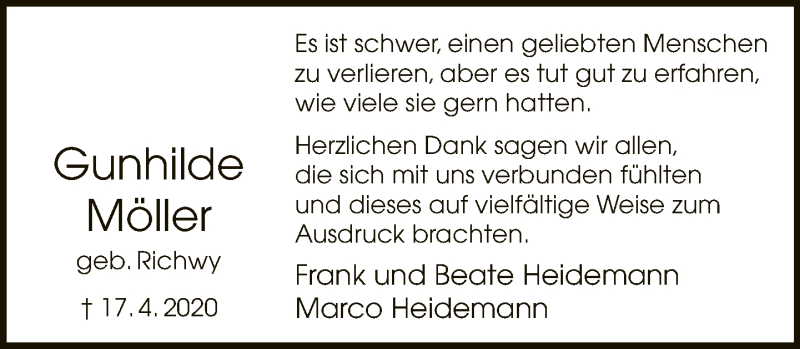  Traueranzeige für Gunhilde Möller vom 13.06.2020 aus Neue Westfälische
