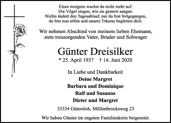 Traueranzeige von Günter Dreisilker von Neue Westfälische