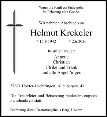 Traueranzeige von Helmut Krekeler von Neue Westfälische