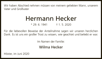 Traueranzeige von Hermann Hecker von Neue Westfälische