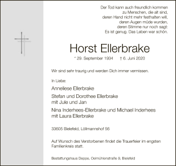 Traueranzeige von Horst Ellerbrake von Neue Westfälische