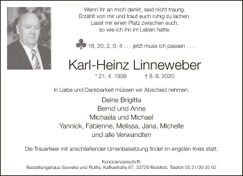 Traueranzeige von Karl-Heinz Linneweber von Neue Westfälische