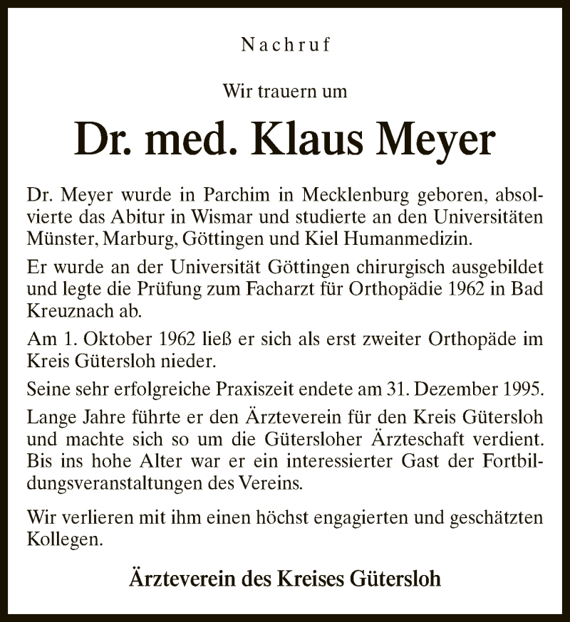  Traueranzeige für Klaus Meyer vom 20.06.2020 aus Neue Westfälische