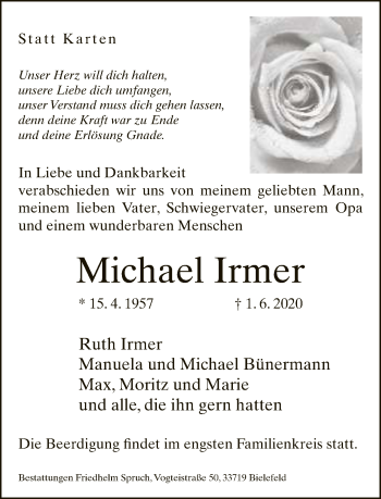 Traueranzeige von Michael Irmer von Neue Westfälische