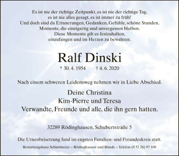 Traueranzeige von Ralf Dinski von Neue Westfälische