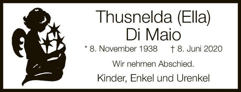  Traueranzeige für Thusnelda Di Maio vom 13.06.2020 aus Neue Westfälische