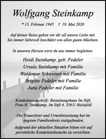 Traueranzeige von Wolfgang Steinkamp von Neue Westfälische