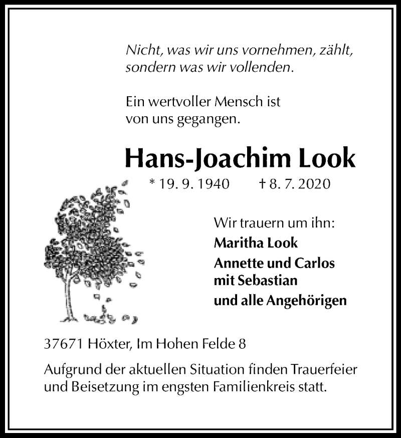  Traueranzeige für Hans-Joachim Look vom 11.07.2020 aus Neue Westfälische