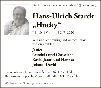 Traueranzeige von Hans-Ulrich Starck von Neue Westfälische