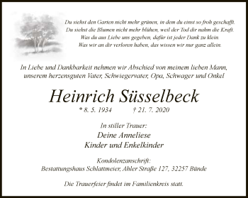 Traueranzeige von Heinrich Süsselbeck von Neue Westfälische