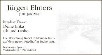 Traueranzeige von Jürgen Elmers von Neue Westfälische