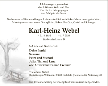 Traueranzeige von Karl-Heinz Webel von Neue Westfälische