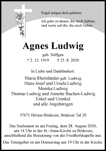 Traueranzeige von Agnes Ludwig von Neue Westfälische
