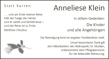 Traueranzeige von Anneliese Klein von Neue Westfälische