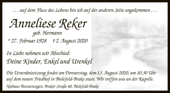 Traueranzeige von Anneliese Reker von Neue Westfälische