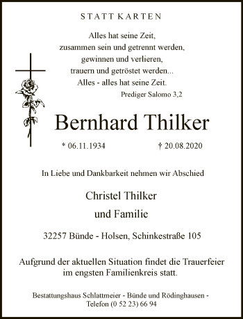 Traueranzeige von Bernhard Thilker von Neue Westfälische