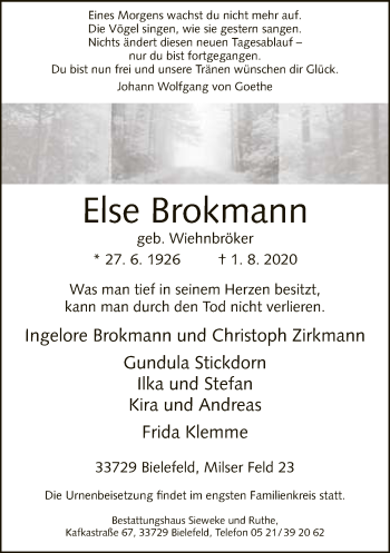 Traueranzeige von Else Brokmann von Neue Westfälische
