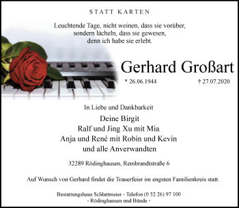 Traueranzeige von Gerhard Großart von Neue Westfälische