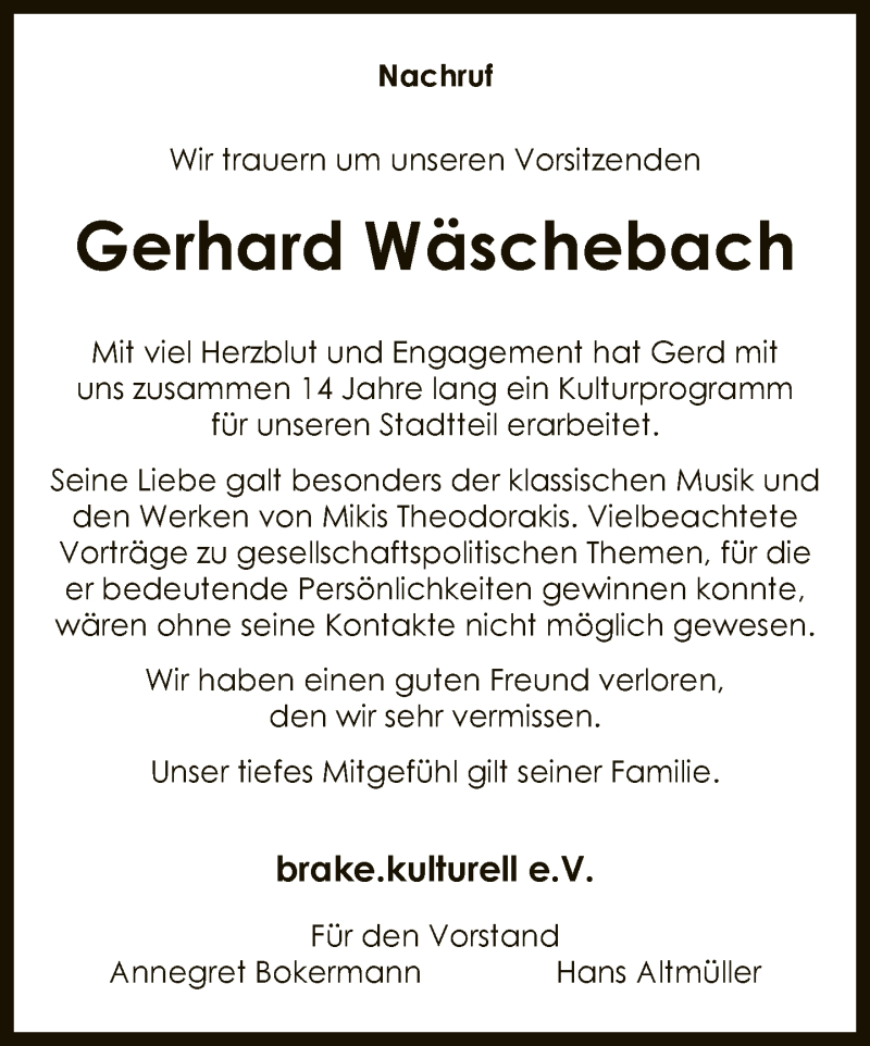  Traueranzeige für Gerhard Wäschebach vom 22.08.2020 aus Neue Westfälische