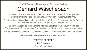 Traueranzeige von Gerhard Wäschebach von Neue Westfälische