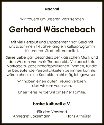 Traueranzeige von Gerhard Wäschebach von Neue Westfälische