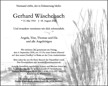 Traueranzeige von Gerhard Wäschebach von Neue Westfälische