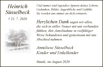 Traueranzeige von Heinrich Süsselbeck von Neue Westfälische