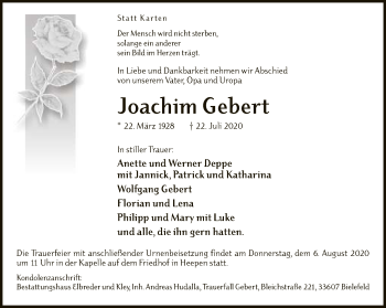 Traueranzeige von Joachim Gebert von Neue Westfälische