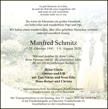 Traueranzeige von Manfred Schmitz von Neue Westfälische