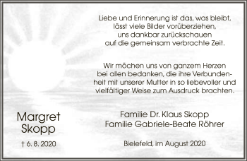 Traueranzeige von Margret Skopp von Neue Westfälische
