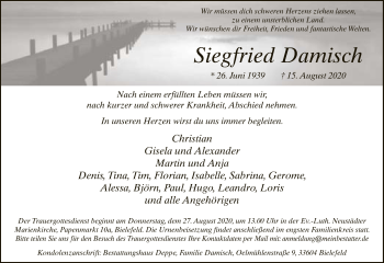 Traueranzeige von Siegfried Damisch von Neue Westfälische