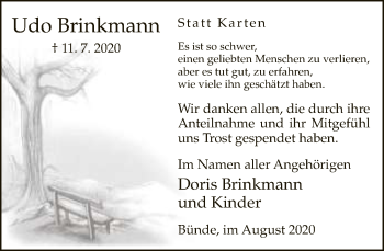 Traueranzeige von Udo Brinkmann von Neue Westfälische