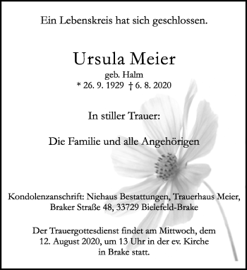 Traueranzeige von Ursula Meier von Neue Westfälische