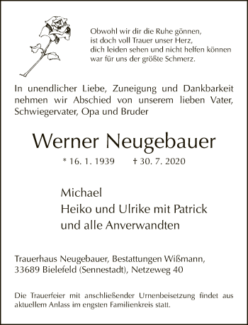 Traueranzeige von Werner Neugebauer von Neue Westfälische