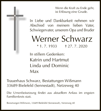 Traueranzeige von Werner Schwarz von Neue Westfälische