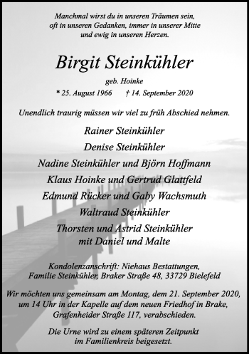 Traueranzeige von Birgit Steinkühler von Neue Westfälische