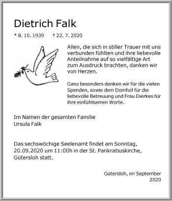 Traueranzeige von Dietrich Falk von Neue Westfälische